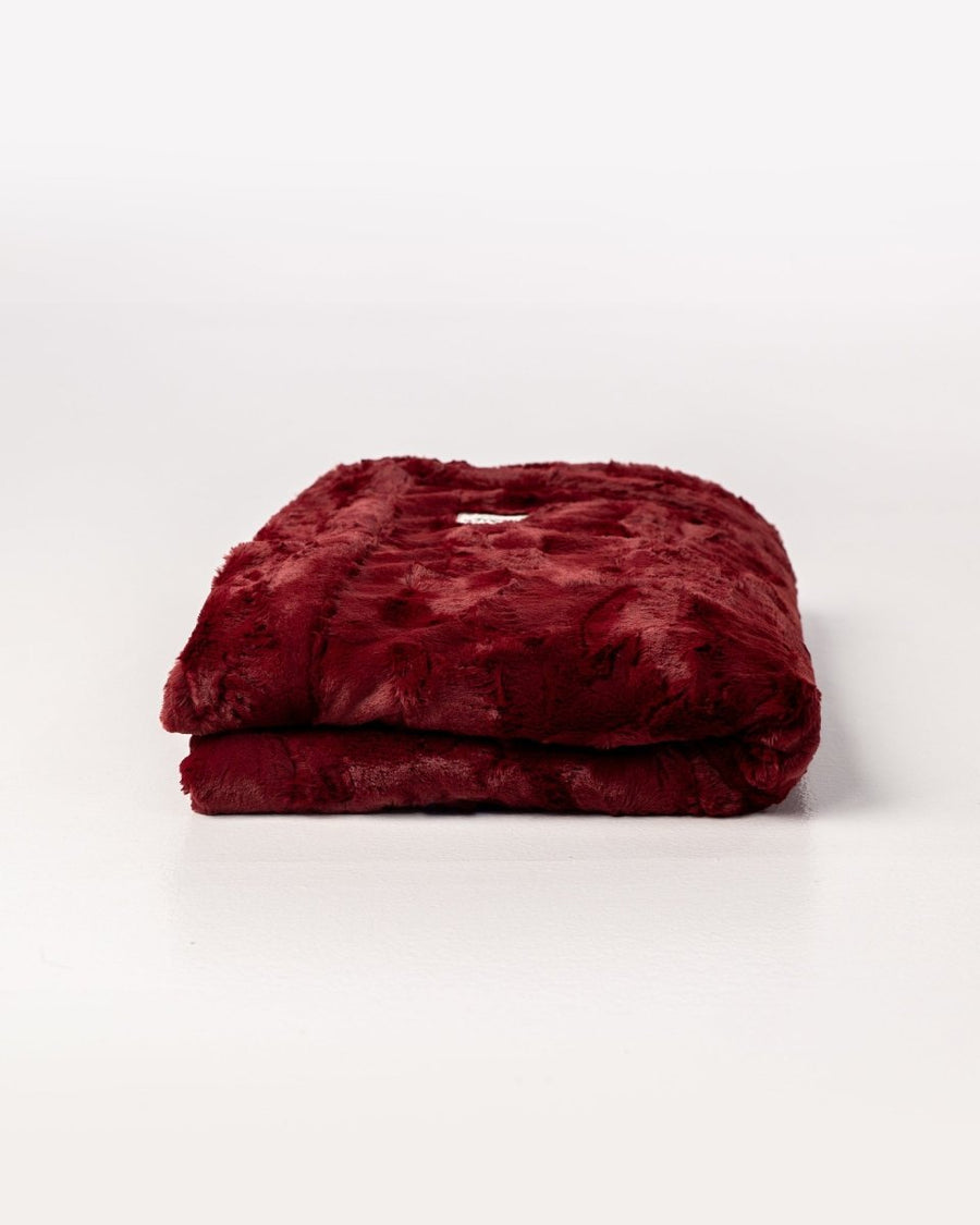 Crimson Red Throw soft faux fur blanket folded ready to ship gift