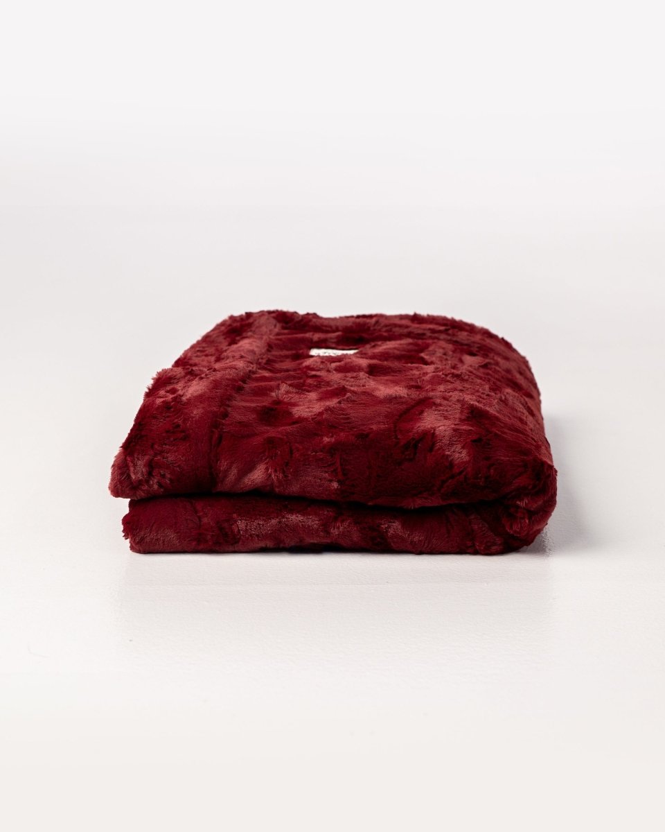 Crimson Red Throw soft faux fur blanket folded ready to ship gift