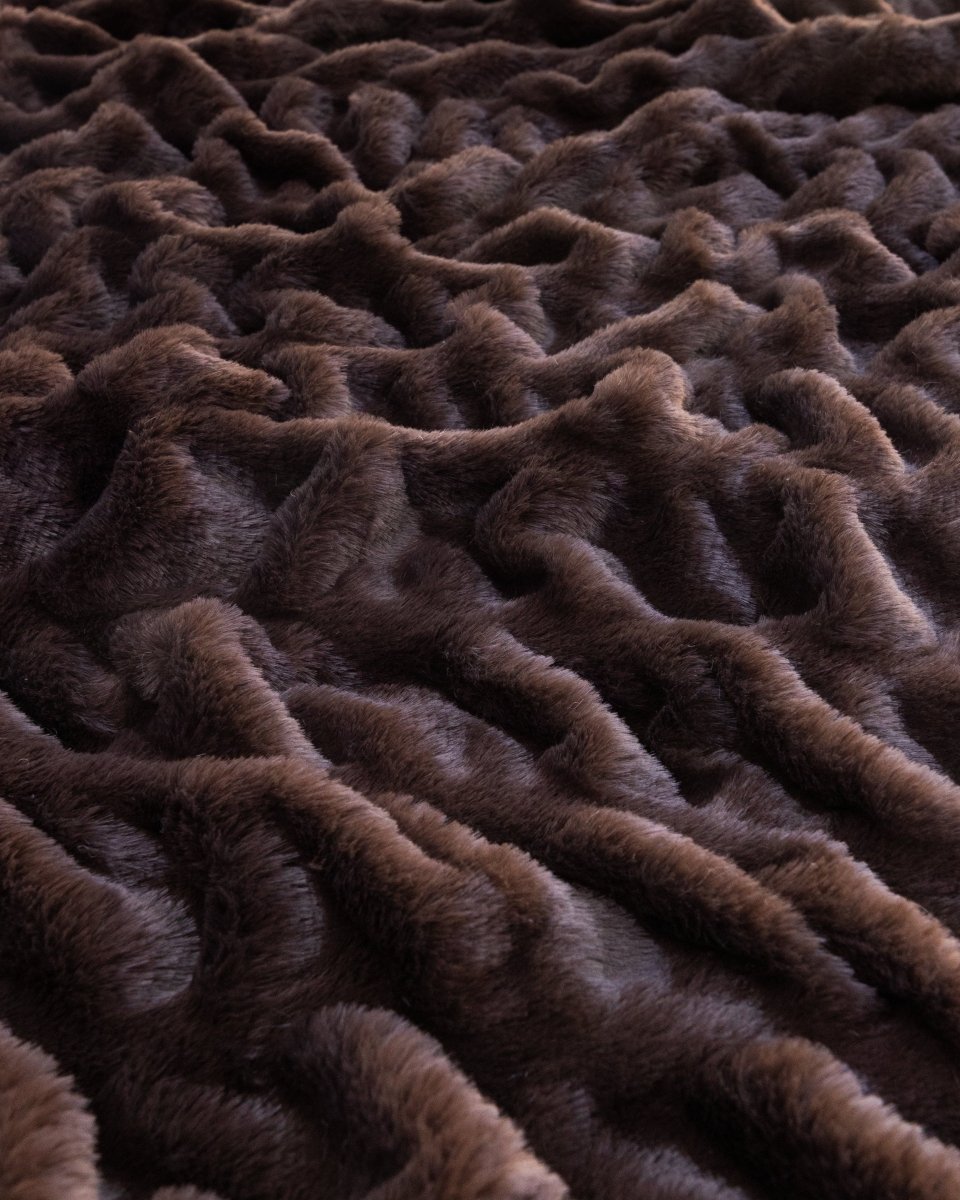 Espresso Brown Cloud Throw ultra soft luxury faux fur weighted blanket up close