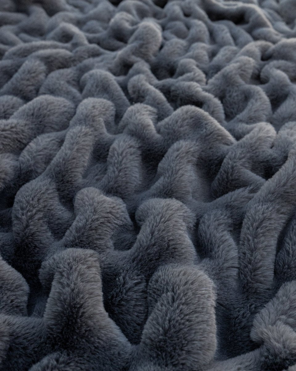Graphite Gray Cloud Throw ultra soft luxury faux fur weighted blanket up close