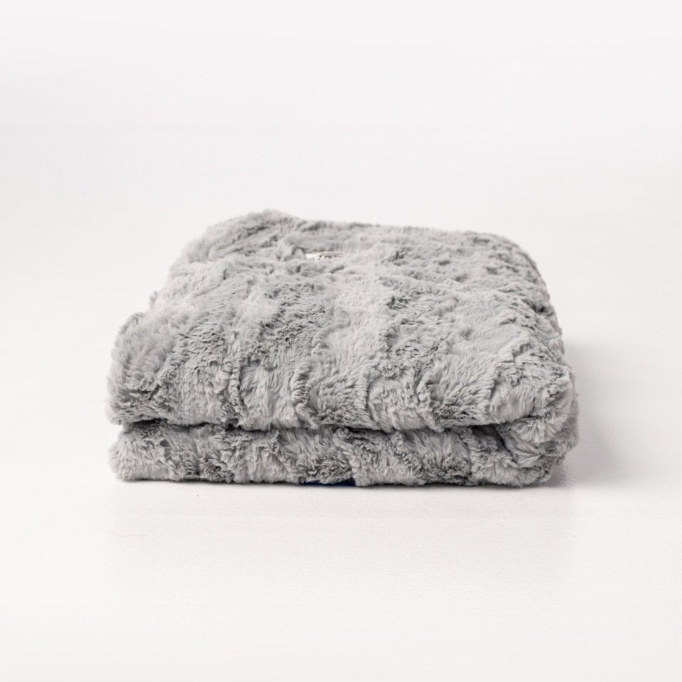 The Dream Set Silver Gray travel bundle for gifting with faux fur blanket, eye mask and bag.