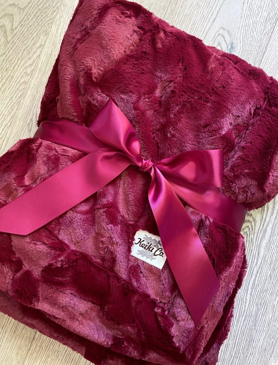 Crimson Red Throw soft faux fur blanket folded ready to ship gift wrapped