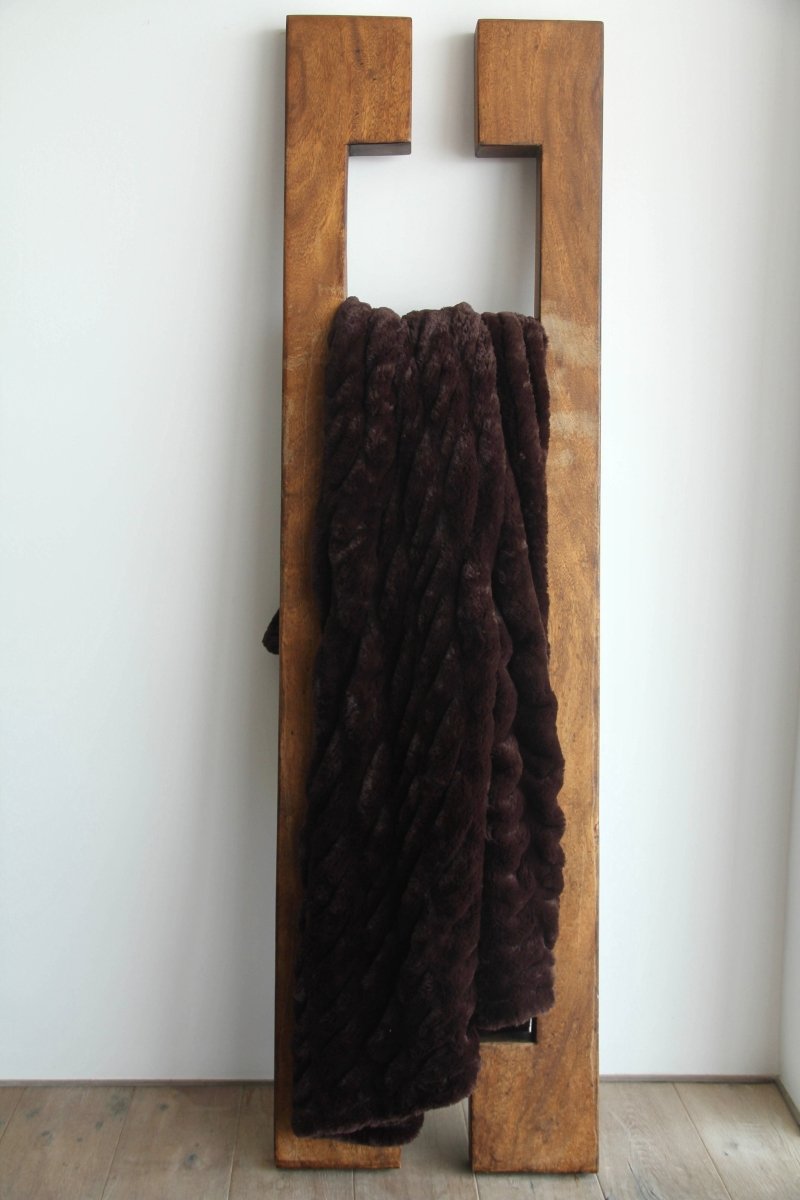Espresso Brown Cloud Throw ultra soft luxury faux fur weighted blanket draped in living room