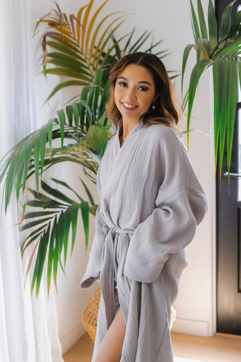 Gauze Light Summer Beach Robe Light Gray Natural Home