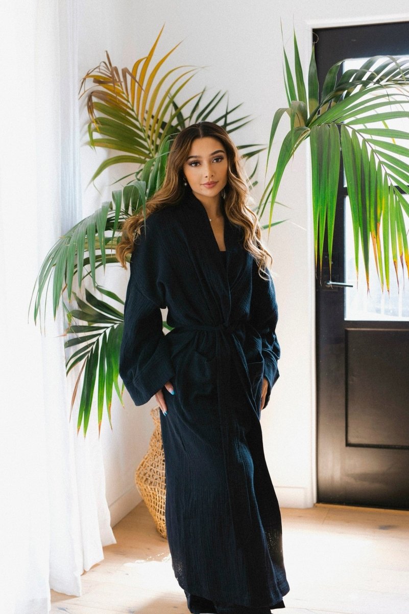 Gauze Light Summer Beach Robe Black Home