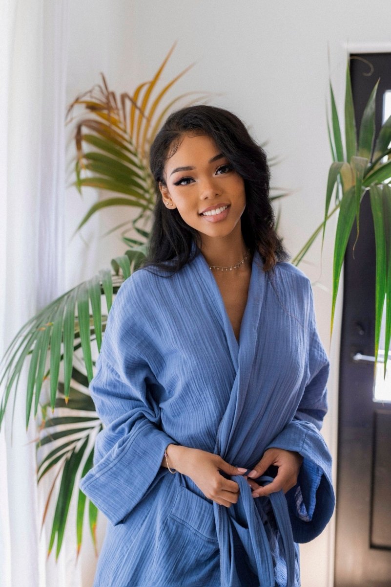 Gauze Light Summer Beach Robe Blue Home