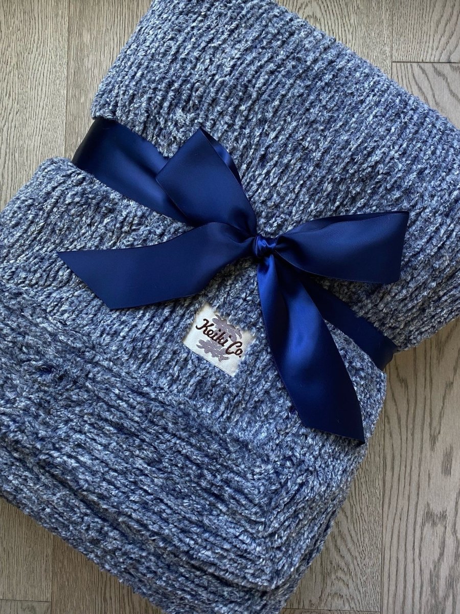 Navy Blue Weave Throw in ultra soft blanket folded gift wrapped ready to ship