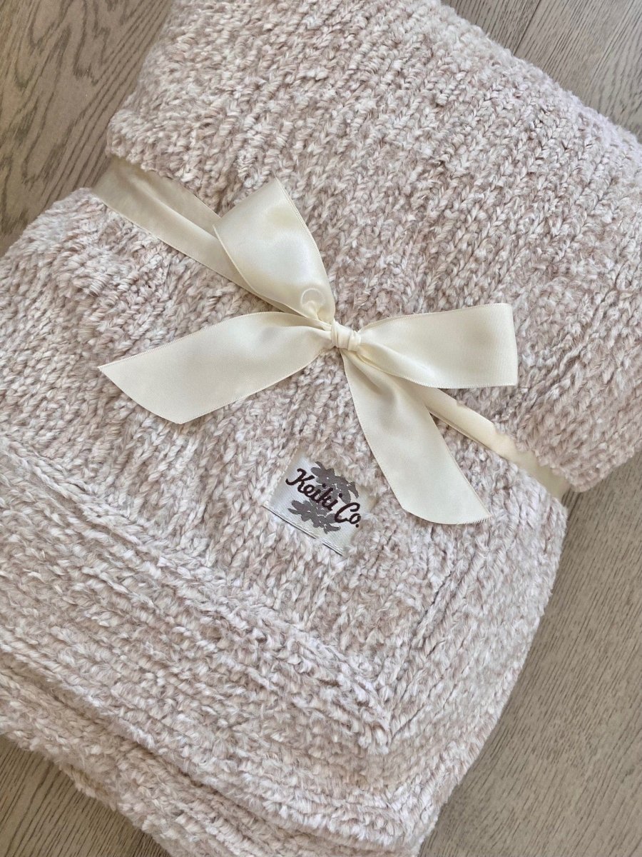 Quartz Tan Weave Throw soft woven blanket folded ready to ship gift wrap
