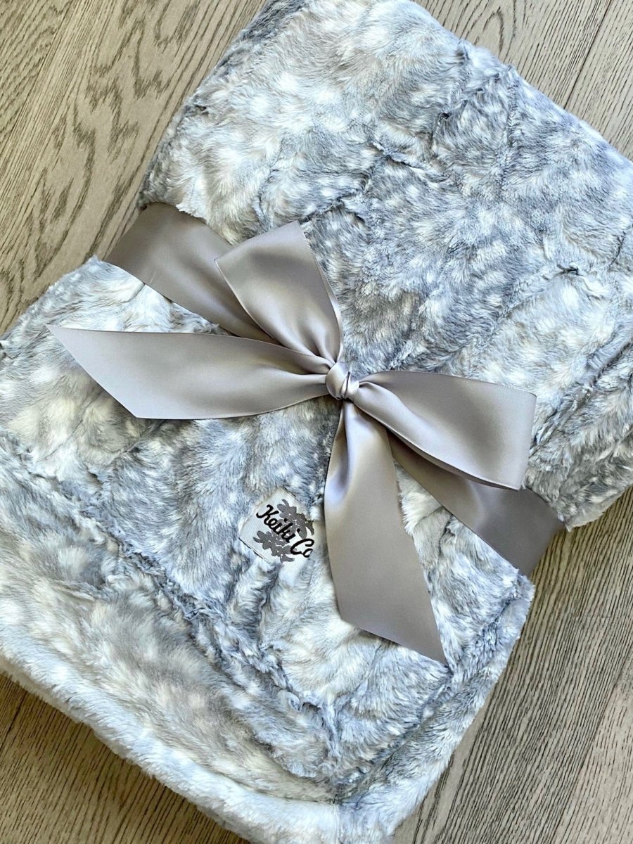 Silver Blue Gray Fawn Throw soft faux fur blanket fast ship gift wrapped