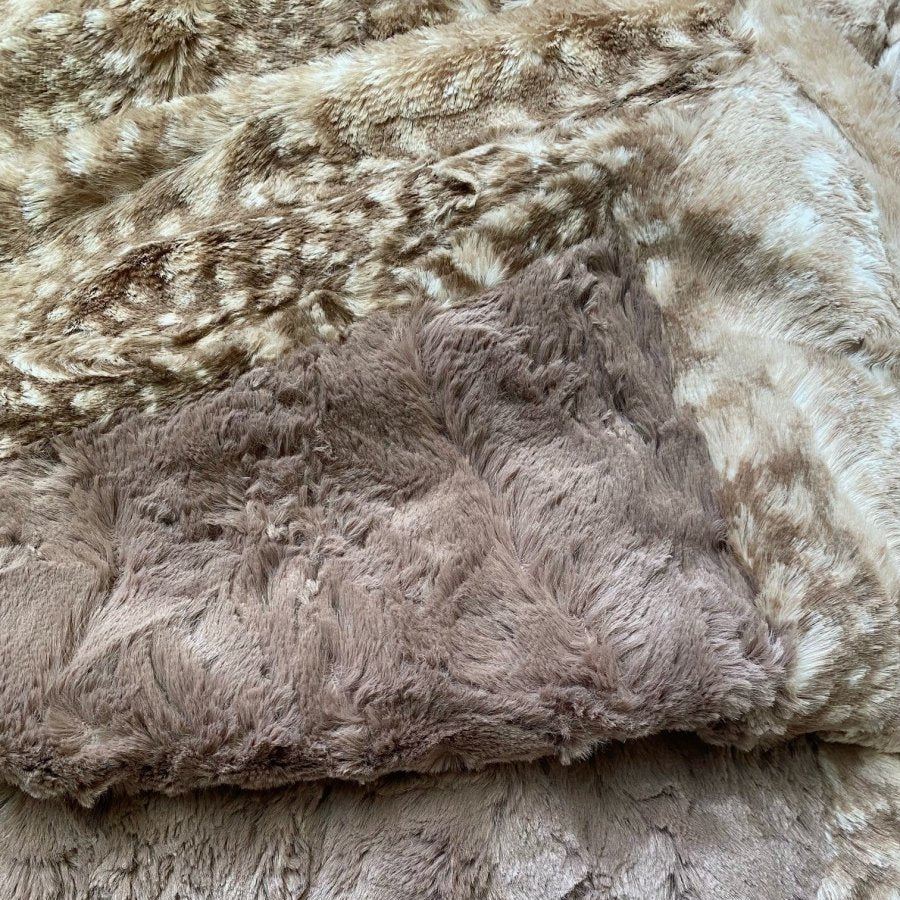 The Dream Set Fawn Mocha Brown travel bundle for gifting with faux fur blanket, eye mask and bag.